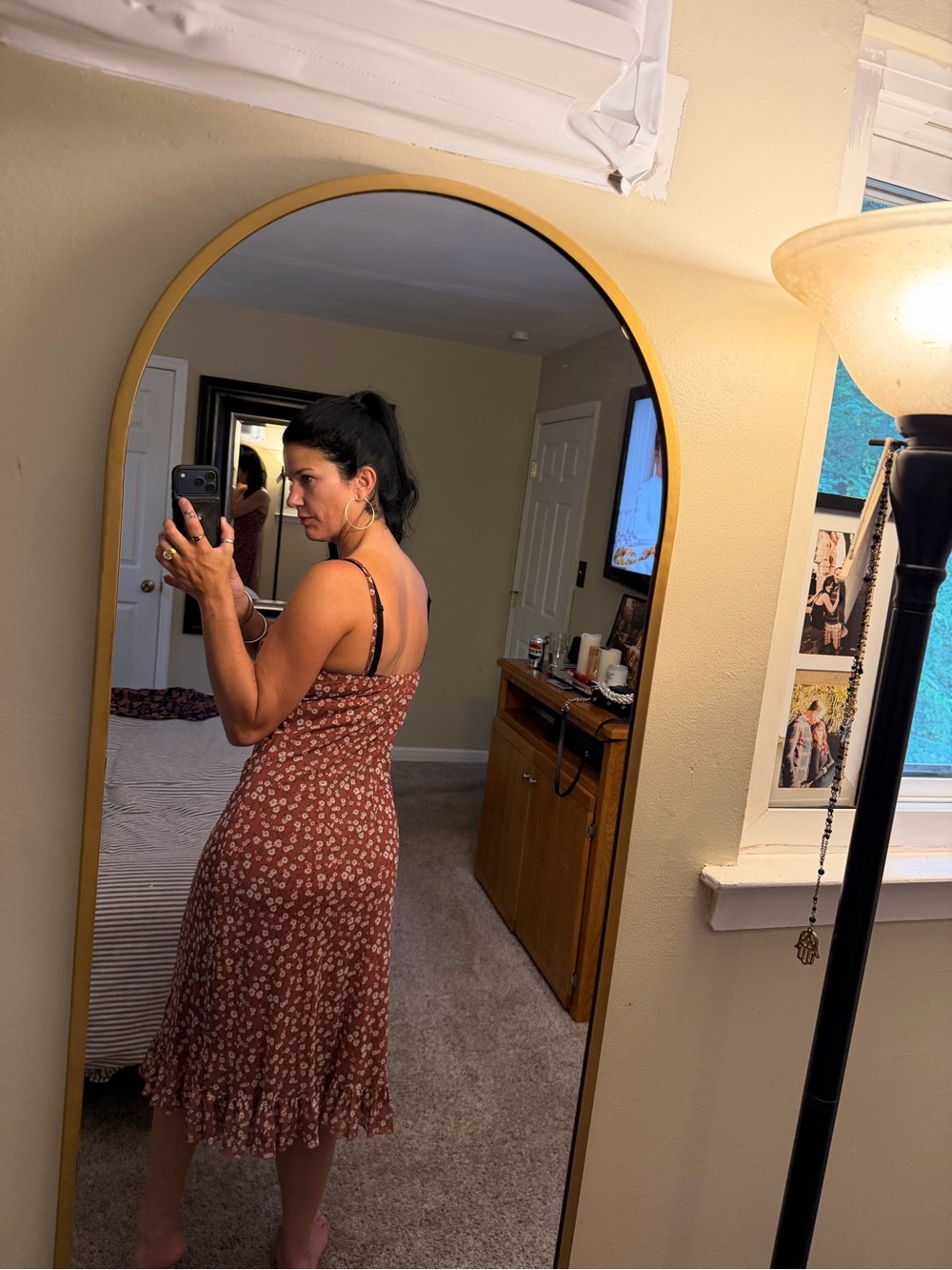 Ultra Flirt Rust Floral Ruched Bust Midi Dress XL - Picture 3 of 6
